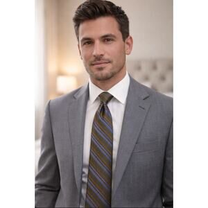 Robert Talbott Best of Class Silk Woven Striped Mens Necktie Olive Blue Orange